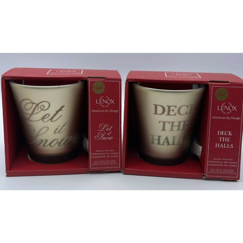 2 Lenox Golden Holidays Collectors Votives ‘Deck the Halls’ & ‘Let it Snow’ NWT